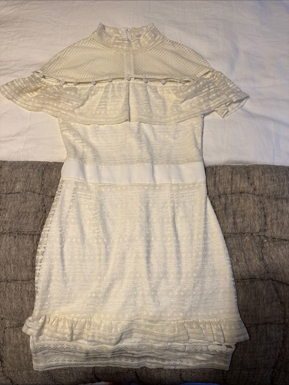 Wit & Wisdom Ivory Lace Ruffle High-Neck Mini Dress